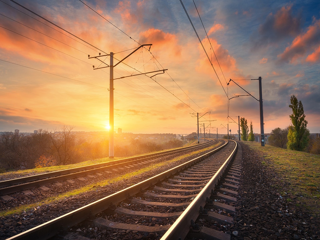 Railway,Station,Against,Beautiful,Sky,At,Sunset.,Industrial,Landscape,With