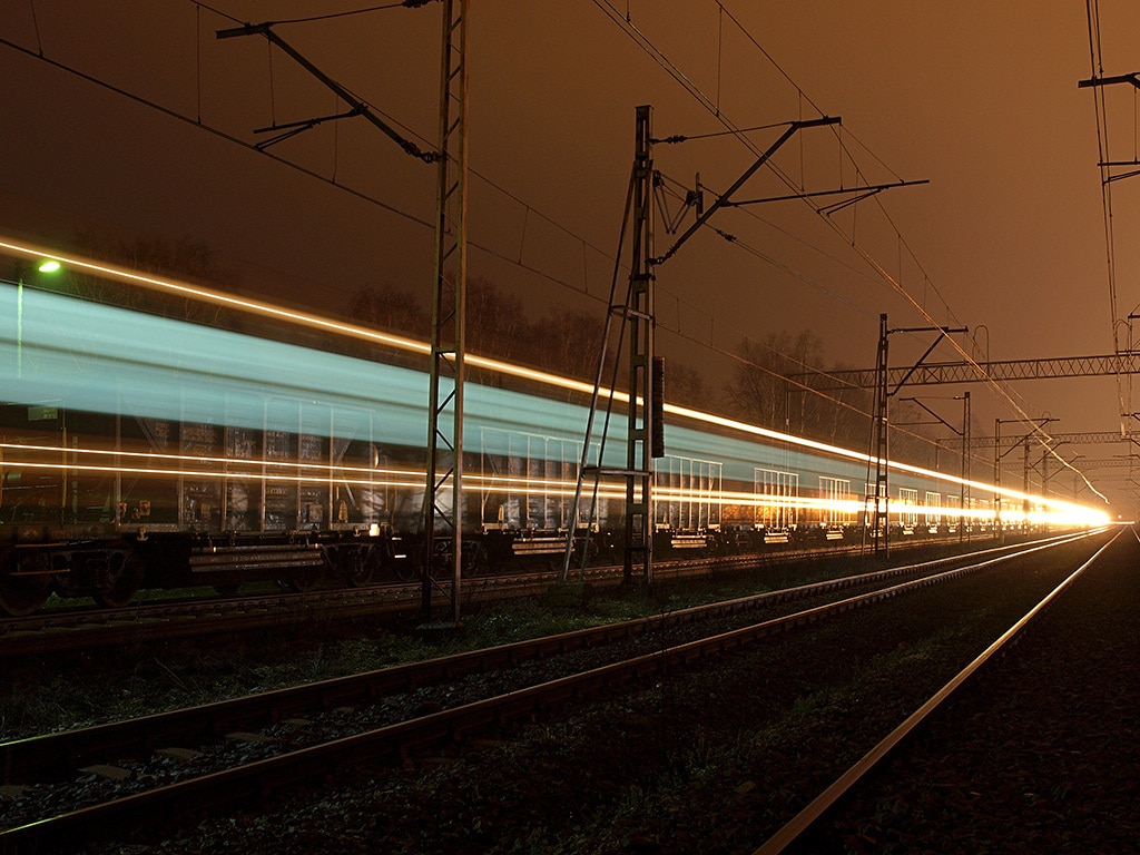 Two,Night,Trains.,Lodz,Poland,Fuzzy,,Night,Movement,Of,A